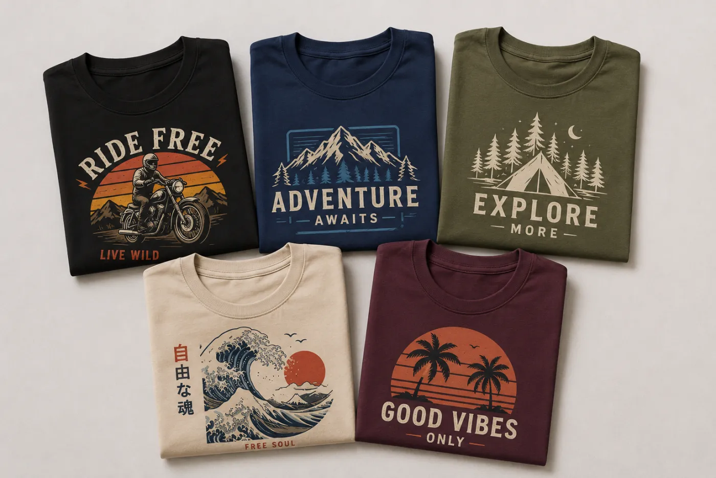 Colorful custom printed t-shirts, full color on light and dark